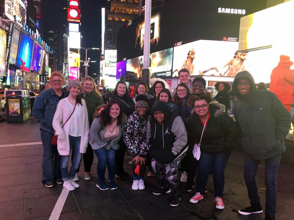 MSA students pose in Times Square.