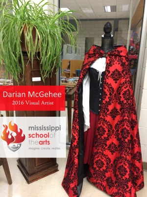 Red's cloak on display at the Lincoln-Lawrence-Franklin Regional Library in the fall of 2015.